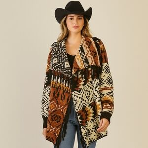 Idyllwind by Miranda Lambert Southwestern Cotton Blnd Cardigan Sweater Womens Lg